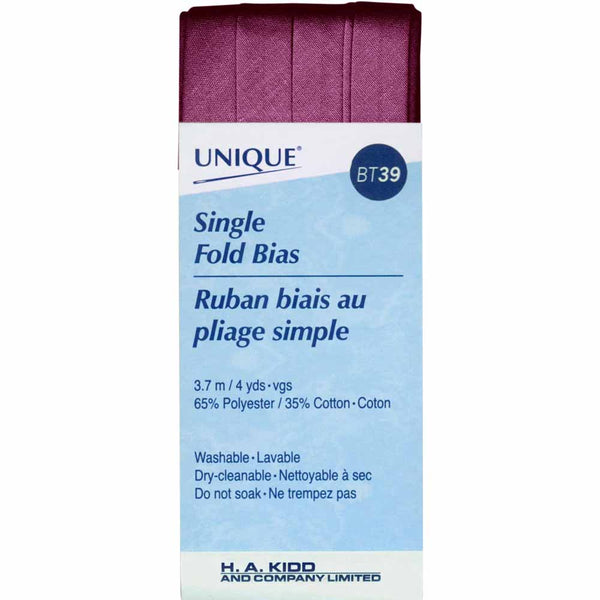 UNIQUE - Single Fold Bias Tape - 13mm x 3.7m - Wine