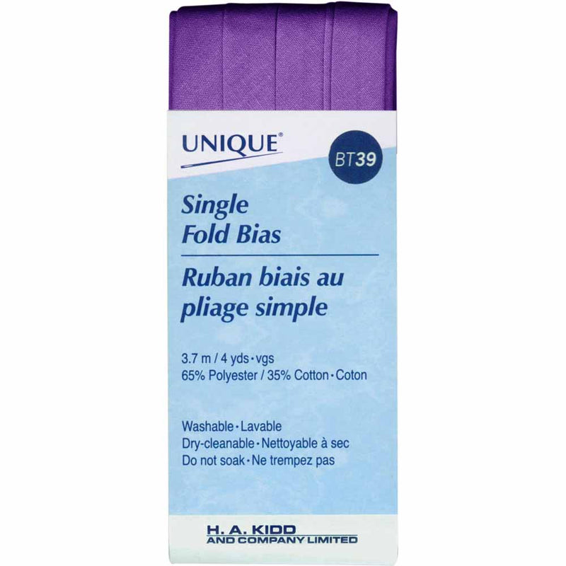 UNIQUE - Single Fold Bias Tape - 13mm x 3.7m - Purple