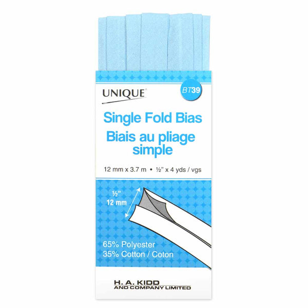 UNIQUE - Single Fold Bias Tape - 13mm x 3.7m - Light Blue