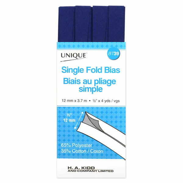 UNIQUE - Single Fold Bias Tape - 13mm x 3.7m - Royal Blue