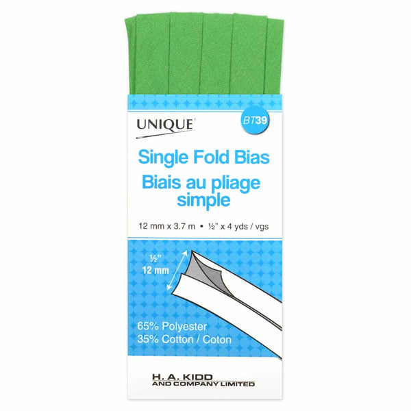 UNIQUE - Single Fold Bias Tape - 13mm x 3.7m - Lime Green