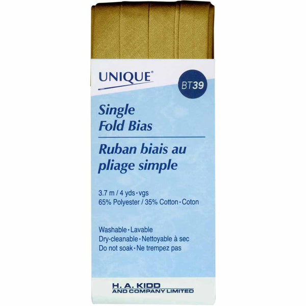 UNIQUE - Single Fold Bias Tape - 13mm x 3.7m - Taupe
