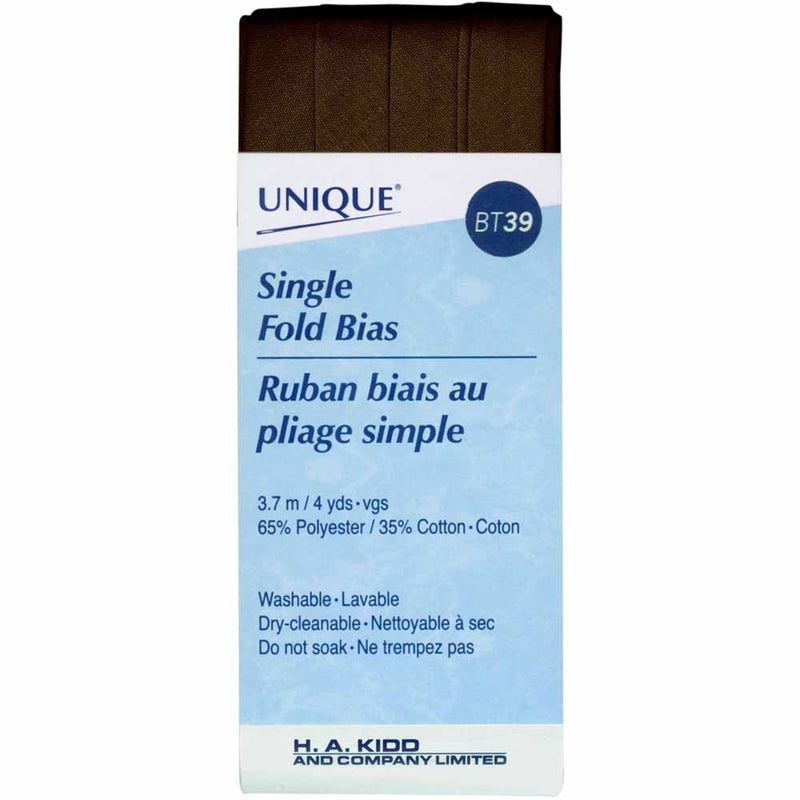 UNIQUE - Single Fold Bias Tape - 13mm x 3.7m - Brown