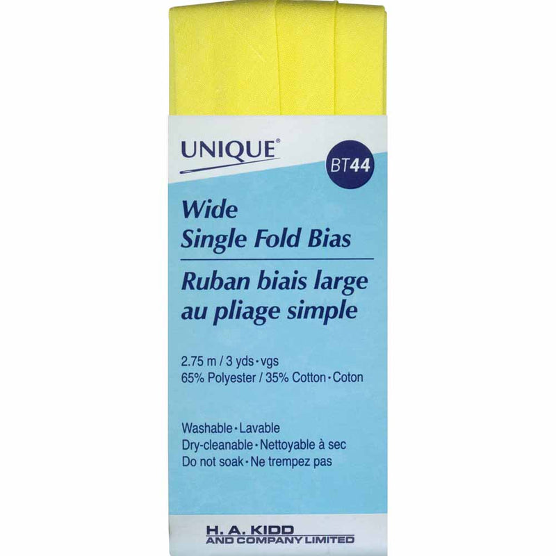 UNIQUE Wide Single Fold Bias Tape 25mm x 2.75m - Lemon Ice