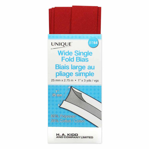 UNIQUE Wide Single Fold Bias Tape 25mm x 2.75m - Scarlet