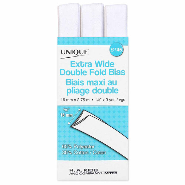 UNIQUE - Extra Wide Double Fold Bias Tape - 15mm x 2.75m - White