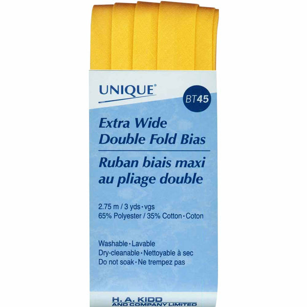 UNIQUE - Extra Wide Double Fold Bias Tape - 15mm x 2.75m - Gold