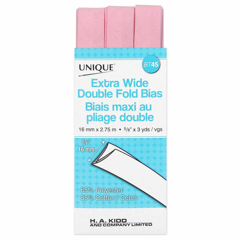UNIQUE - Extra Wide Double Fold Bias Tape - 15mm x 2.75m - Light Pink