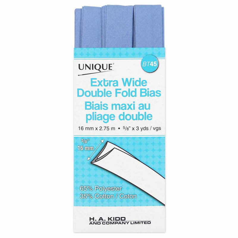 UNIQUE - Biais extra large plié double - 15mm x 2.75m - Bleu