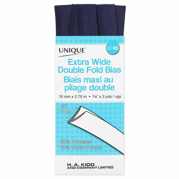 UNIQUE - Extra Wide Double Fold Bias Tape - 15mm x 2.75m - Navy Blue