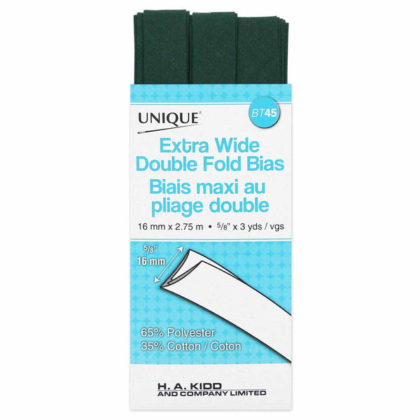 UNIQUE - Extra Wide Double Fold Bias Tape - 15mm x 2.75m - Hunter Green