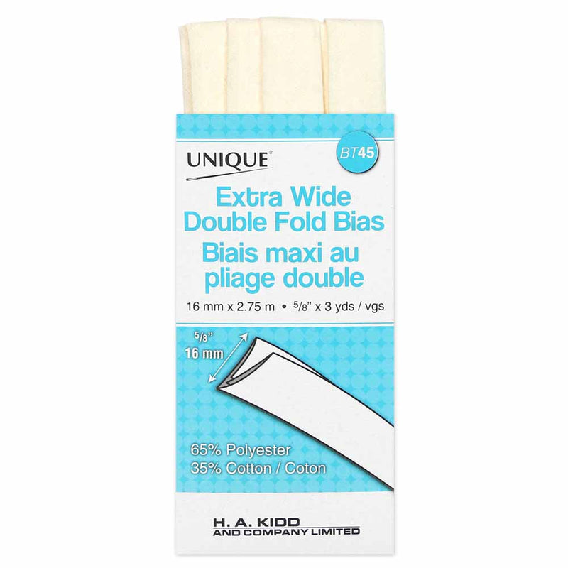 UNIQUE - Extra Wide Double Fold Bias Tape - 15mm x 2.75m - Ivory