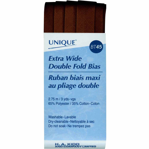 UNIQUE - Biais extra large plié double - 15mm x 2.75m - Brun