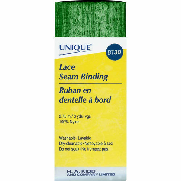 UNIQUE Lace Seam Bind 2.75m- Kelly Green 620