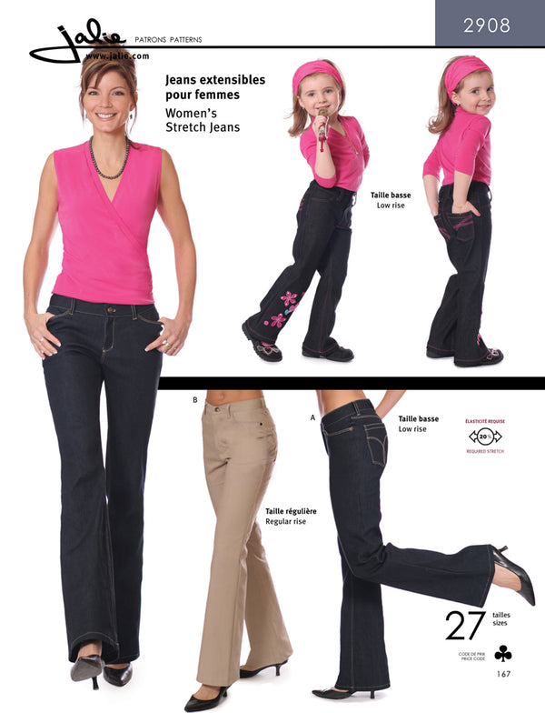 Patron Jalie 2908 - Jeans extensibles pour femmes (taille basse ou régulière)