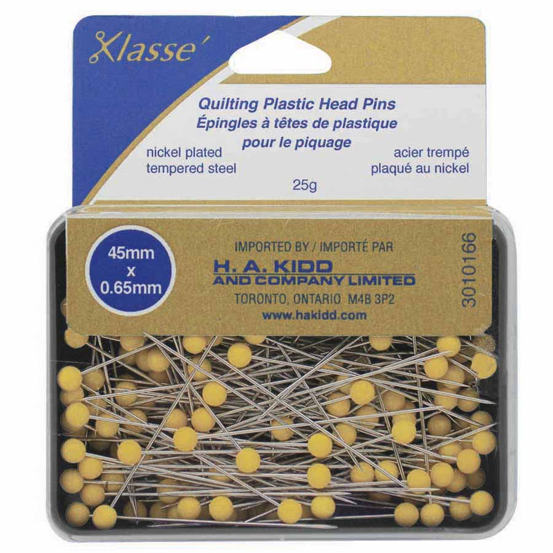 KLASSE´ Quilting Plastic Head Pins Yellow 165pcs - 50mm (2")