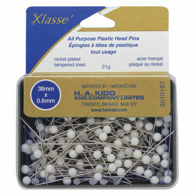 KLASSE´ All Purpose Plastic Head Pins White 170pcs - 38mm (1½")