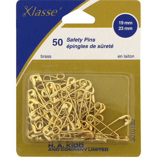 KLASSE´ Safety Pins Brass - Assorted (sizes 0 & 1) - 50pcs