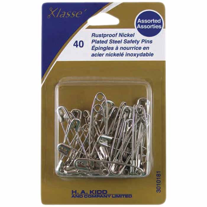 KLASSE´ Nickel Plated Steel Safety Pins - Assorted (sizes 1 & 2) -  40pcs