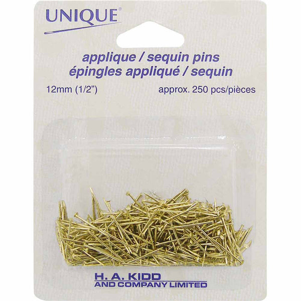 UNIQUE ½" Sequin Pins Gold 250pcs - 12mm (½")