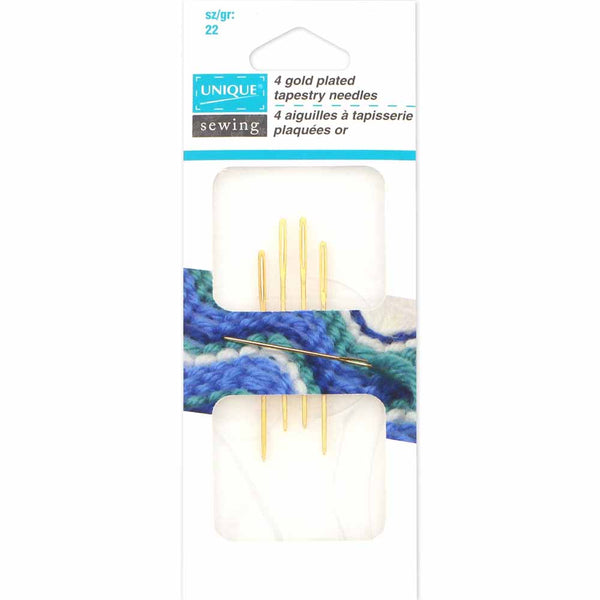 UNIQUE SEWING Gold Plated Tapestry Needles - Size 22 - 4 pcs.