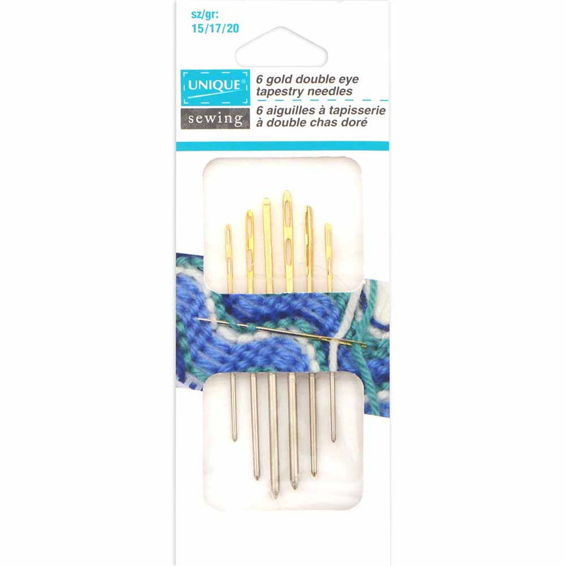 UNIQUE SEWING Gold Plated Double Eye Tapestry Needles - Assorted Sizes - 6 pcs.
