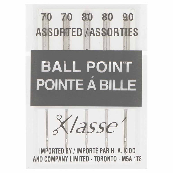 KLASSE´ Ball Point Needles Carded - Assorted Sizes  2-70/10, 2-80/12, 1-90/14 - 5 count