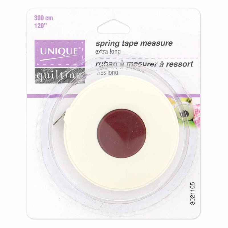 UNIQUE QUILTING Quilters' Extra Long Spring Retractable Tape Measure - 300cm (120")
