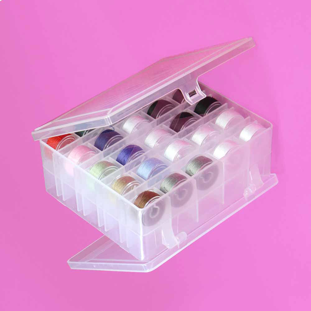 Lot 4 Boîtes Organisatrices Canettes Couture – 2×25 + 2×36 Grilles, Transparentes, Plastique Robuste, Rangement Bobines