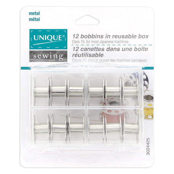 UNIQUE SEWING Metal Bobbins in Reusable Box - 12pcs