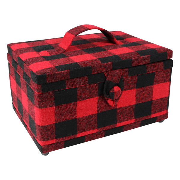 VIVACE Medium Sewing Basket - Red and Black Plaid