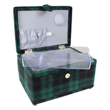 VIVACE Medium Sewing Basket - Green and Black Plaid
