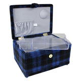 VIVACE Medium Sewing Basket - Blue and Black Plaid