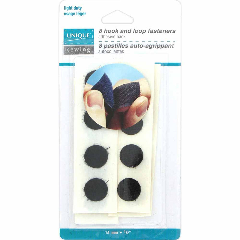 UNIQUE SEWING Light Self-Gripping Fasteners Dots - Small 14mm (½") - Black - 8 sets
