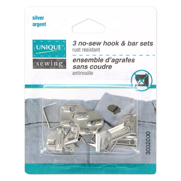 UNIQUE No-Sew Hook & Bar Sets Silver - 3 sets