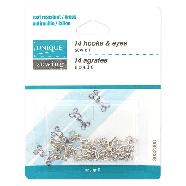 UNIQUE SEWING Hooks & Eyes Silver Size 0 - 14 sets