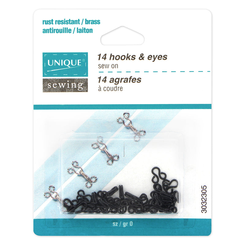 UNIQUE SEWING Hooks & Eyes Black Size 0 - 14 sets