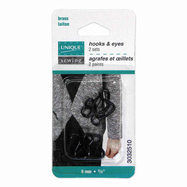 UNIQUE SEWING Hooks & Eyes Black - 9mm (⅜") - 2 sets