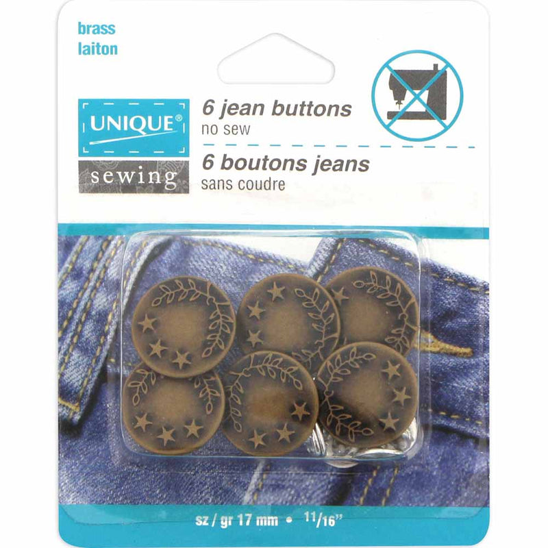 UNIQUE SEWING Boutons à jeans sans couture - laiton antique - 6mcx. - 17mm (⅝")