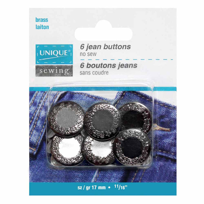 UNIQUE SEWING Jean Buttons No Sewing - Silver - 6pcs. - 17mm (⅝")