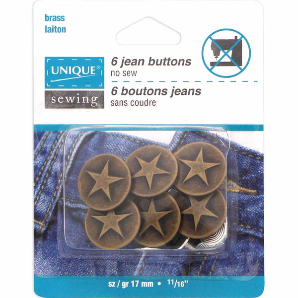 UNIQUE SEWING Jean Buttons No Sewing - Antique Copper Large Stars - 6pcs. - 17mm (⅝")