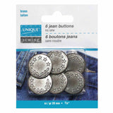 UNIQUE SEWING Jean Buttons No Sewing - Antique Silver 5 Stars - 6pcs. - 20mm (¾")