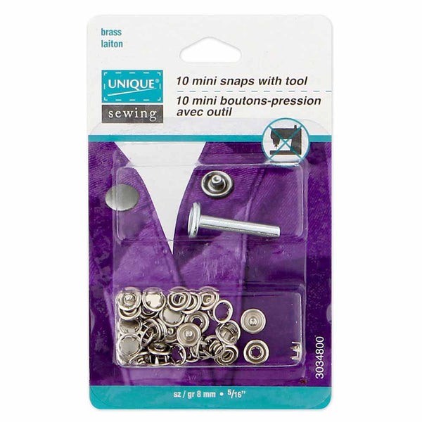 UNIQUE SEWING Mini Snaps With Tool Silver - 8mm (¼") - 10 sets