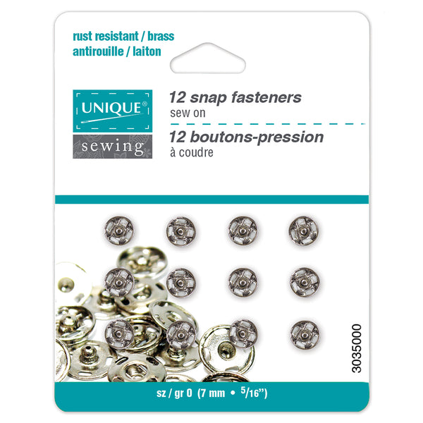 UNIQUE SEWING Snap Fasteners Nickel - size  0 / 7mm (¼") - 12 sets