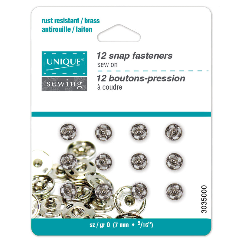 UNIQUE SEWING Snap Fasteners Nickel - size  0 / 7mm (¼") - 12 sets