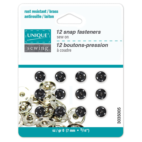 UNIQUE SEWING Snap Fasteners Black - size  0 / 7mm - 12 sets