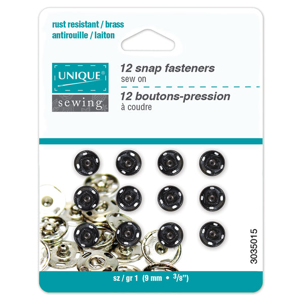 UNIQUE SEWING Snap Fasteners Black - size 1 / 9mm (⅜") - 12 sets