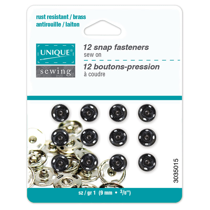 UNIQUE SEWING Snap Fasteners Black - size 1 / 9mm (⅜") - 12 sets