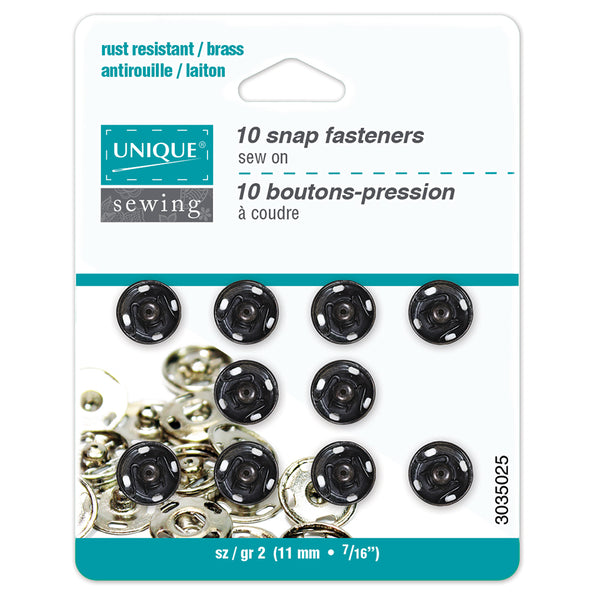 UNIQUE SEWING Snap Fasteners Black - size 2 / 11mm (⅜") - 10 sets