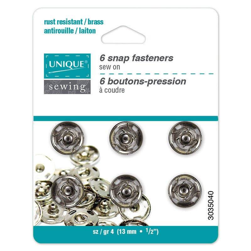 UNIQUE SEWING Snap Fasteners Nickel - size  4 / 13mm (½") - 6 sets